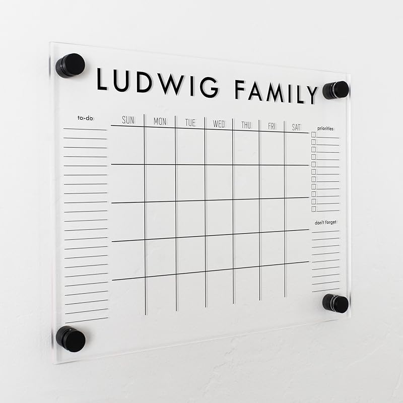 Personalized Clear Acrylic Calendar for Wall, Calendar Whiteboard for Wall, Dry Erase Calendar for Wall, Wall Calendar Organizer System for Home (Block, Black, 14"W x 11"H)