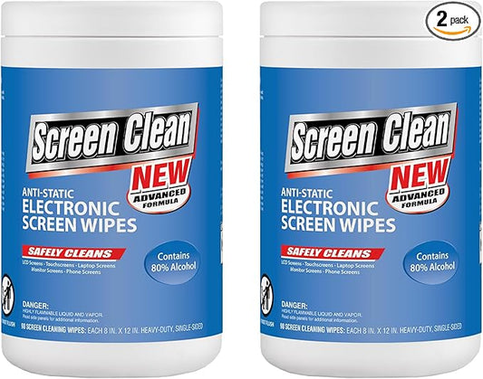 Zenex Screen Clean Anti-Static Electronic Screen Wipes - Single Sided Non-Abrasive Towels | For TV, Phones, Monitors | Quick Dry & Streak-Free | Prevents Static Build-up (2 Pack | 180 Sheets Total)