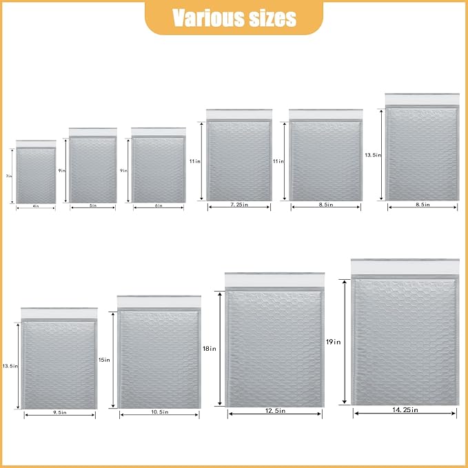 9.5in x 13.5in Bubble Mailer, Gray Poly Mailer, Padded Envelope, Shipping Envelope, Waterproof, Self-Sealing, For Small Business, Shipping, Mailing, Boutique Packaging(25PCS)