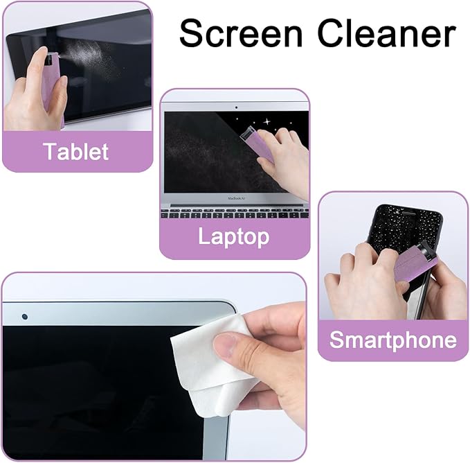 Screen Cleaner Touchscreen Mist Spray, walrfid Cleaning Kit for Electronic Smart Phone TV, Laptop, Computer LCD Flat Screens, Eyeglasses, Compatible with iPhone iPad MacBook Pro - Lightpurple