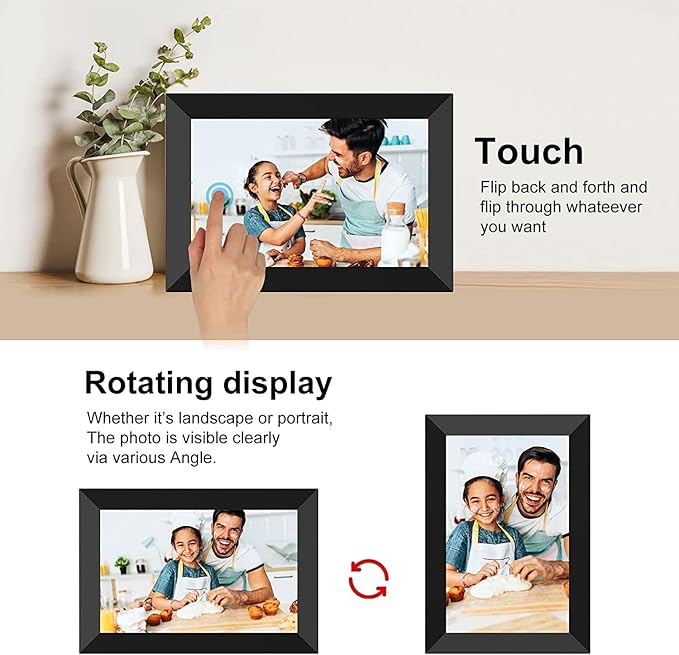 YENOCK FRAMEO Digital Photo Frame WiFi 10.1 Inch HD IPS LCD Touch Screen, 32GB Memory, Auto-Rotate, Wall-Mountable, Easy Setup to Share Photos & Videos via Free App from Anywhere