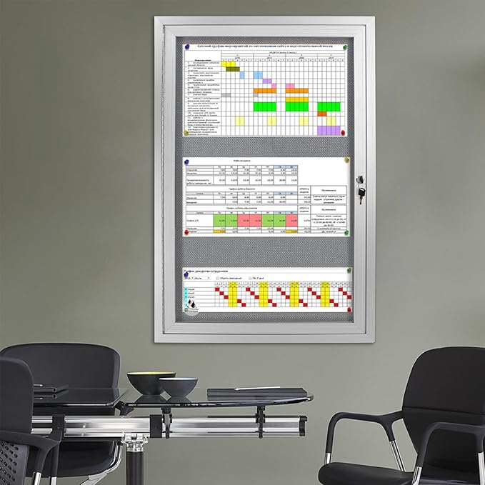 Outdoor Weatherproof Enclosed Fabric Bulletin Board,Noticeboard Case with Lockable Glass Door,Silver Aluminum Frame, 36x24 Inch (5xA4)