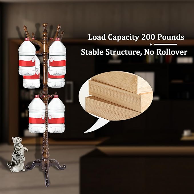 Coat Racks FreeStanding with 11 Hooks, Natural Wood Coat Rack with Tri-Legged Base, Adjustable Height Coat Racks, Easy Assembly for Hallway, Bedroom and Office (Walnut-Tri-Legged Base)