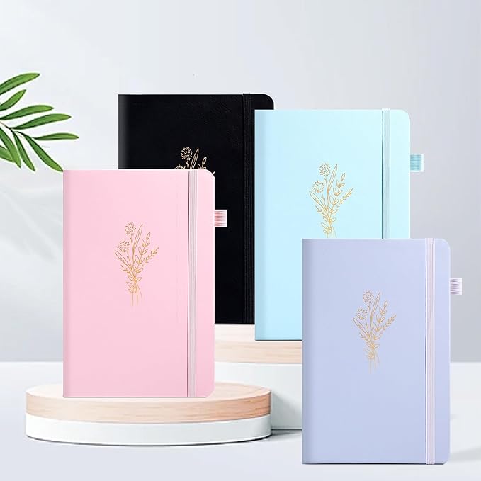 MINICAGIE 2 Pack Lined Journal Notebook for Women Cute Leather Journals for Writing Aesthetic Floral Diary 192 Pages A5 Hardcover Journaling Notebooks with Pen Loop, Blue, Pink