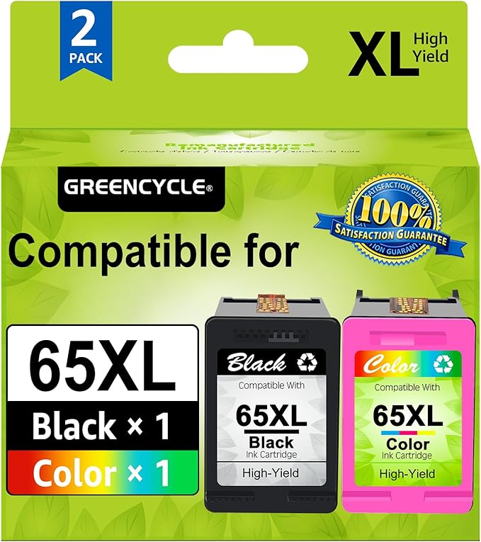 65XL Ink Cartridge Replacement for HP 65 XL N9K04AN Compatible with Envy 5055 5052 5058 Deskjet 2655 2652 2622 3720 3730 3752 3758 All-in-One Printer