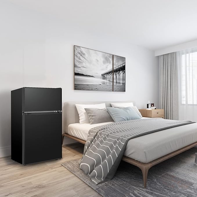 Mini Fridge With Freezer,3.2 Cu.Ft Compact Refrigerator,Mini Refrigerator With 2 Doors For Bedroom,Office,Kitchen,Apartment,Dorm(black.)