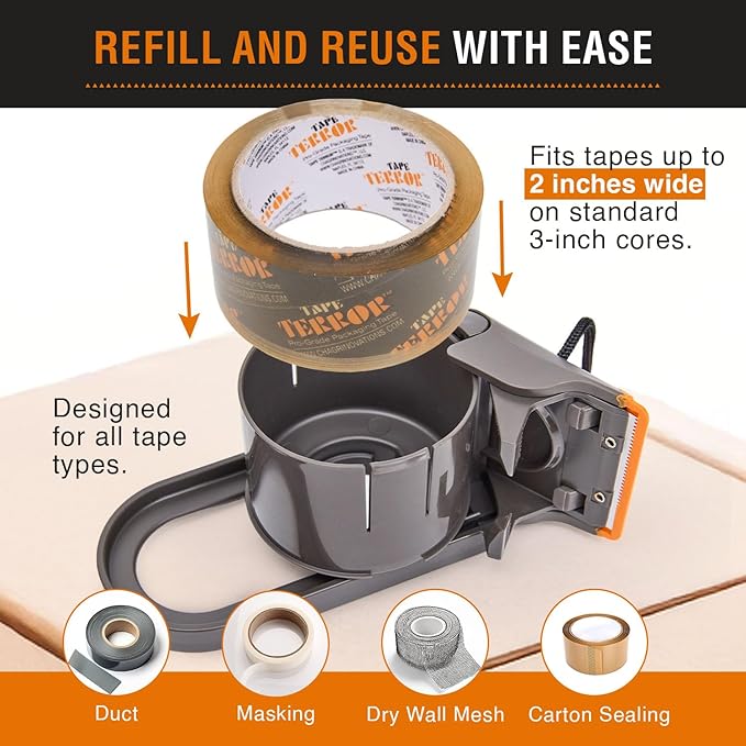 Clear Packing Tape with Dispenser (1 Roll) - Professional Grade for Boxes - Packaging, Shipping with Refillable Dispenser, Fits Standard Bulk Tapes Up to 2" Wide