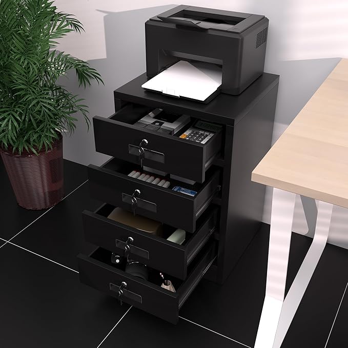 Metal Storage Cabinet with Lockable Drawers for Home Office Bedroom Living Room Organization(Black)