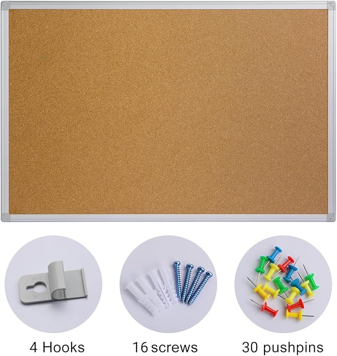 Board2by 2-Pack Cork Board Bulletin Board 24 x 18, Silver Aluminium Framed Corkboard, Office Board for Wall Cork, Large Wall Mounted Notice Pin Board for Home, Office and School