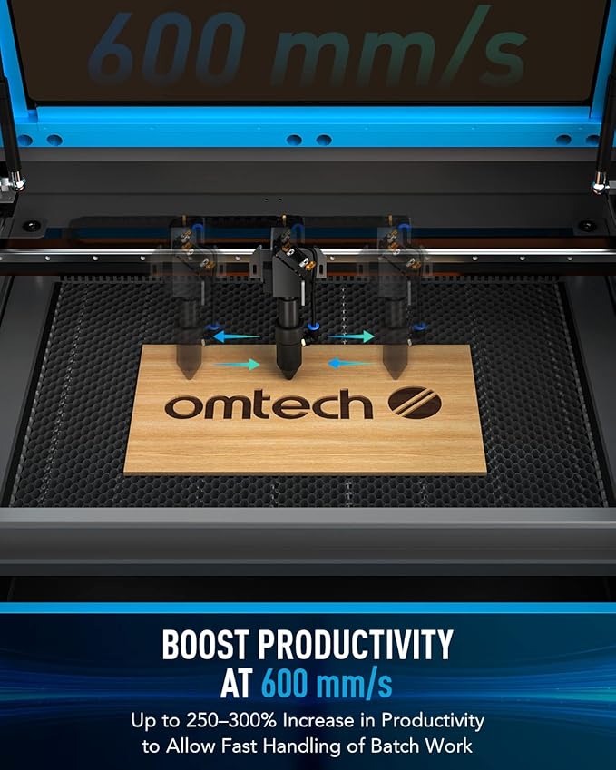 OMTech 60W CO2 Laser Engraver with LightBurn and Water Chiller, 16"x24" Laser Engraving Cutting Machine with Air Assist 2 Way Pass Digital Controls, Commercial Laser Cutter