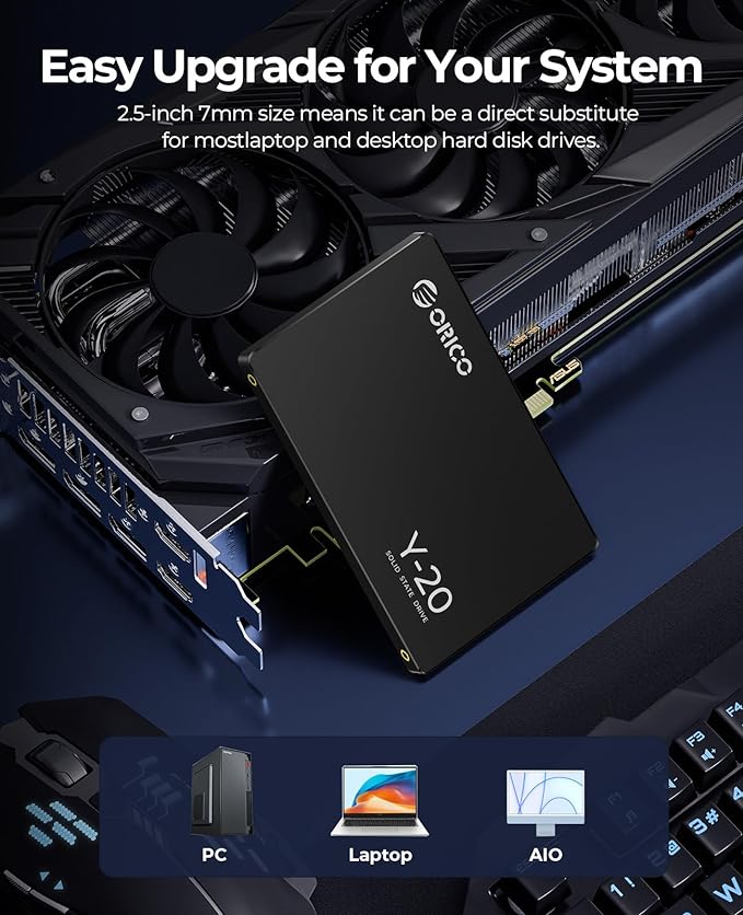 ORICO Y20 256GB SATA SSD 2.5 Inch Internal Solid State Drive, up to 500MB/s Read Speed, SATA III 6Gbps for Desktop Laptop NAS DIY External Drive