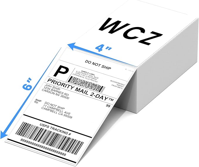 4x6 Thermal Shipping Labels for Thermal Printers - 500 Thermal Labels, Commercial Grade, Compatible with Multiple Thermal Shipping Label Printer, Ideal for E - Commerce & Logistics Business, White