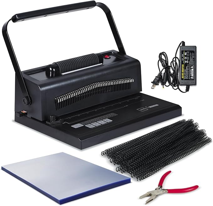 Binditek Spiral Binding Machine for Letter Size/A4/A5, Manual Round Hole Punch, Disengaging Pins, Adjustable Side Margin, with 100 pcs 5/16" Binding Coils, Pliers, PVC Covers & Power Adapter