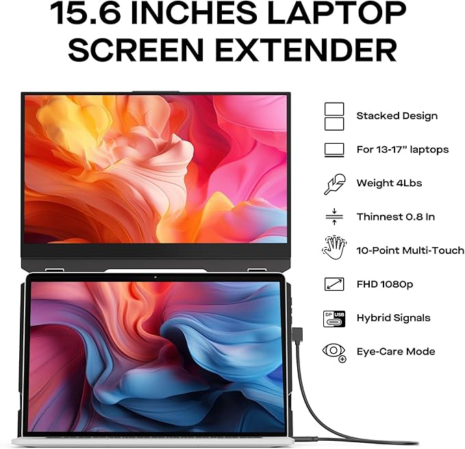 New Mobile Pixels Duex Float Portable Monitor, 15.6" FHD 1080P IPS Ultra Slim Laptop Screen Extender, USB A/USB C/HDMI Plug and Play Auto Rotated, Windows/Mac/Android/Switch Compatible