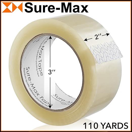 Sure-Max Premium Carton Packing Tape 1.8 mil 330 Feet (110 Yards) - Clear - 6 Rolls