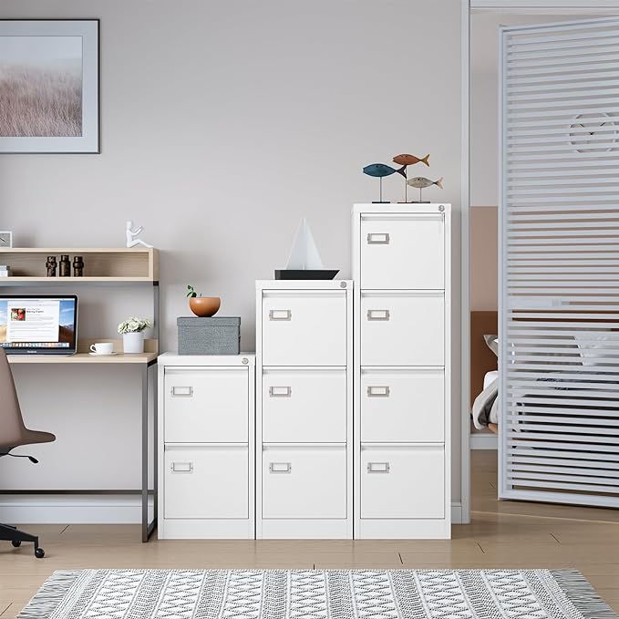 SISESOL 4 Drawer File Cabinet with Lock and Tag,White Vertical File Cabinet,Narrow Locking Filing Cabinets with Drawers,Metal Filing Storage for Home Office Fit A4 Legal/Letter Size,-Assembly Required