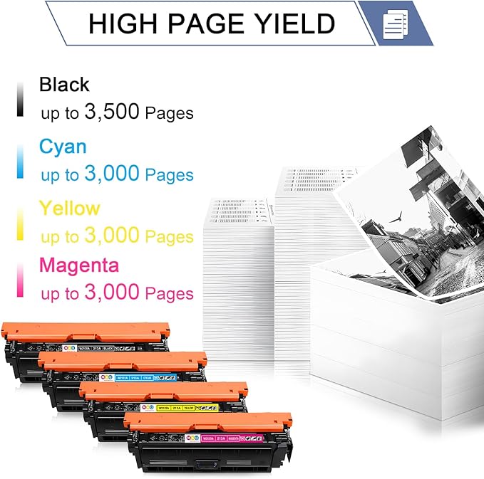 213A Toner Cartridges 4 Pack Compatible with 213A W2130A 213X W2130X(with Chip) for Enterprise 5700dn 6700dn 6701dn, Flow MFP 5800 6800, MFP 5800 6800(Black Cyan Yellow Magenta)