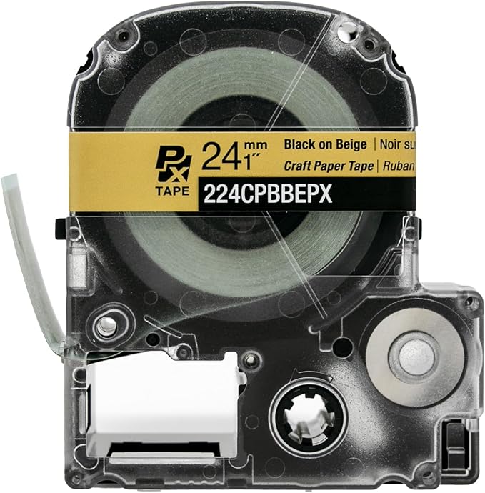 Epson LABELWORKS 224CPBBEPX Genuine Craft Paper Tape Cartridge - Black on Beige Craft Paper Label Maker Tape - 1" (24MM) Wide, 16.5'