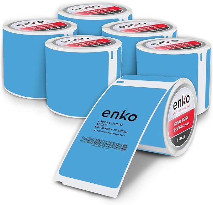 enKo [6 Rolls, 1800 Direct Thermal Labels] Blue/Cyan Colored Compatible for Dymo 30256 Label (2-5/16 x 4") Use with Dymo, Rollo Thermal Printer as Shipping & Mailing Labels