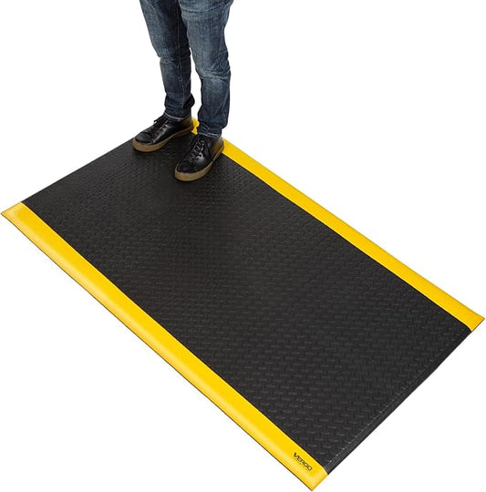 Vergo Industrial 15/16” Extra Thick Anti Fatigue Mat - Heavy Duty Commercial Grade Diamond Plate Ergonomic Standing, Non-Slip Black with Yellow Anti Fatigue Floor Mat for Work, Shop (1-Pack 3' x 5')