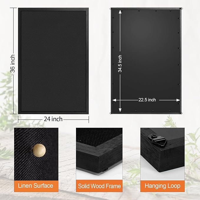 Miratino Large Bulletin Board, 36 "x 24" Black Cork Boards for Walls with Frame, Pin Display Board Vision Board for Home School Office Decor
