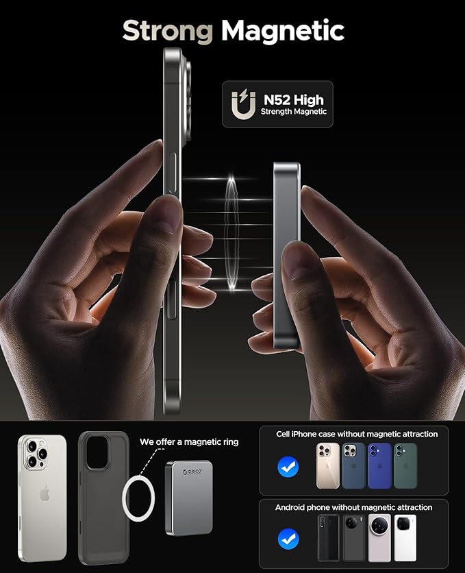 ORICO 4TB Magnetic Portable SSD, Metal Body, 4K 120 fps ProRes HDR Record and Store, Up to 460MB/s, USB C&A 2 in 1 Cable, External SSD Compatible with iPhone 16 Pro Max, Tablet, Computer - K5PLUS