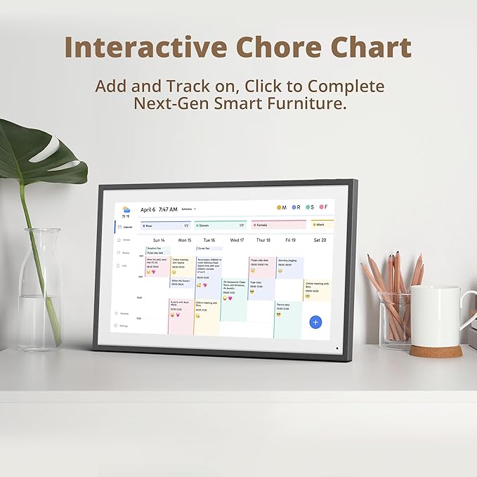 Dragon Touch 15.6" Digital Calendar Chore Chart – 1080P Full HD Interactive Touchscreen, Smart Family Planner, Hearth Display Digital Calendar Wall & Desk Mountable for Seamless Scheduling Black