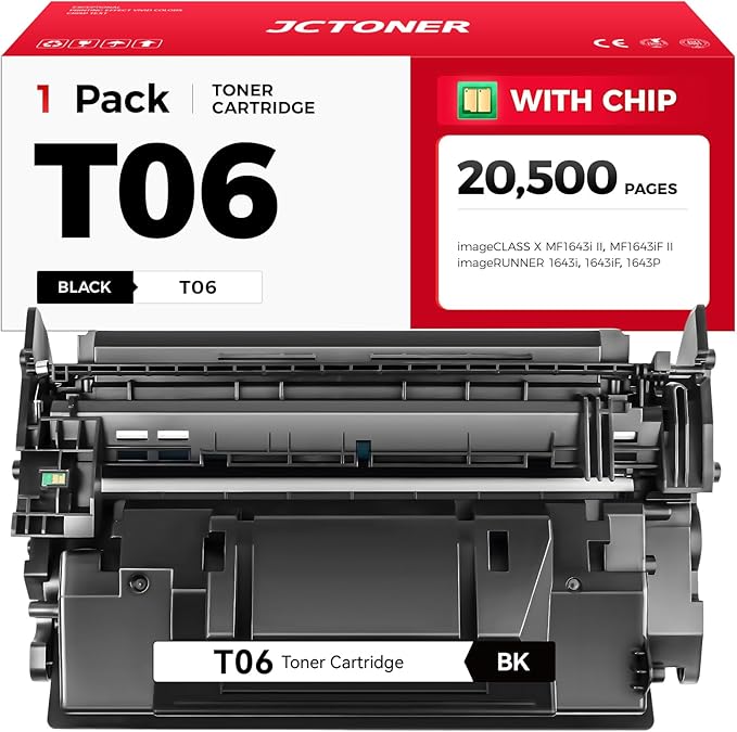 T06 Black Toner Cartridge 1-Pack with chip High Yield Replacement for Canon T06 T06L 3526C001AA Toner Compatible with Canon imageRunner 1643i 1643iF 1643P X MF1643i II MF1643iF Printer Ink All-in-One
