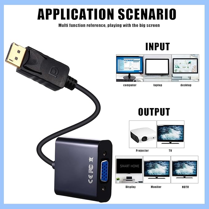 Yunsailing 10 Pack DisplayPort to VGA Adapters Gold Plated Compatible with Laptop Monitor PC Projector