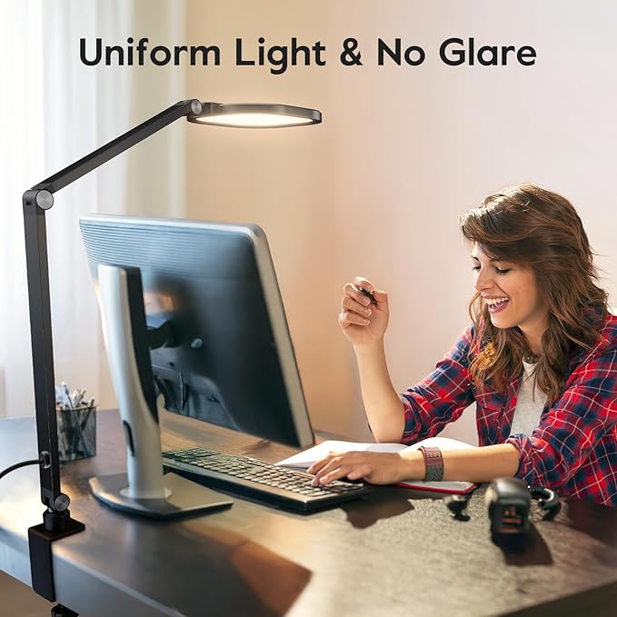 Desk Lights for Home Office, 1200 Lumen LED Desk Lamps with Clamp, Highly Eye-Caring Video Conference Light for Computer, 3 Color 10 Brightness Levels for Ideal Lighting, Remote, Memory & Timer