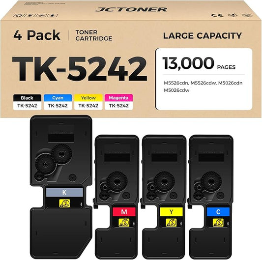 TK-5242 TK5242 Toner Cartridge Set 4-Pack High Yield Compatible for Kyocera ECOSYS M5526cdn M5526cdw M5026cdn M5026cdw Printer Replacement for Kyocera 1T02R70US0 1T02R7CUS0 1T02R7BUS0 1T02R7AUS0 Black