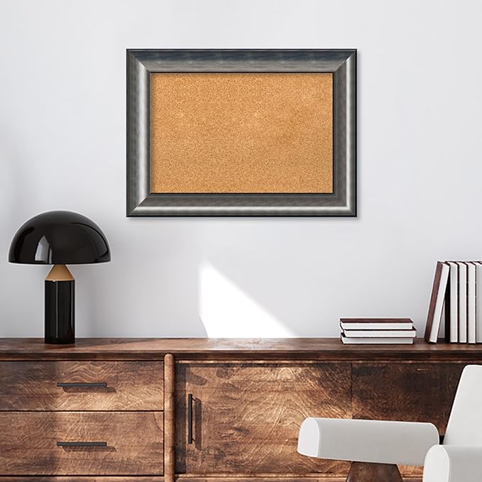 Amanti Art Natural Cork Board for Wall, 22x30 Vision Board with Silver Wood Frame, Medium Corkboard Office Decor for Home Organization, Casual Corkboard Pinboard to Display Items for Home