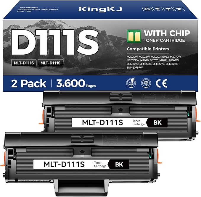 MLT-D111S Toner Cartridge Black 2-Pack High-Yield Replacement for Samsung MLT-D111S MLT-D111L D111S Compatible with Xpress M2020 M2022W M2070FW M2071 2074FW SL-M2077 2074FW SL-M2026 SL-M2078FW Printer