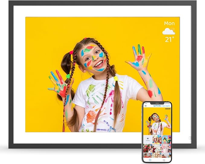 Large 32GB Digital Picture Frame Electronic Calendar - 16.2 Inch Wall Mountable Wi-Fi Picture Frame, Auto-Rotate, Motion Sensor, Share Photos Video via App Email, Free Cloud Storage, Gift for Him