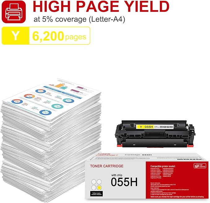 1 Pack 055H 3017C001 Yellow Whit chip Toner Cartridge: Compatible CRG 055H 3017C001 Replacement for Canon Color ImageClass MF740 LBP660C LBP664Cdw MF740C MF745Cdw i-SENSYS LBP660 MF740 Printer