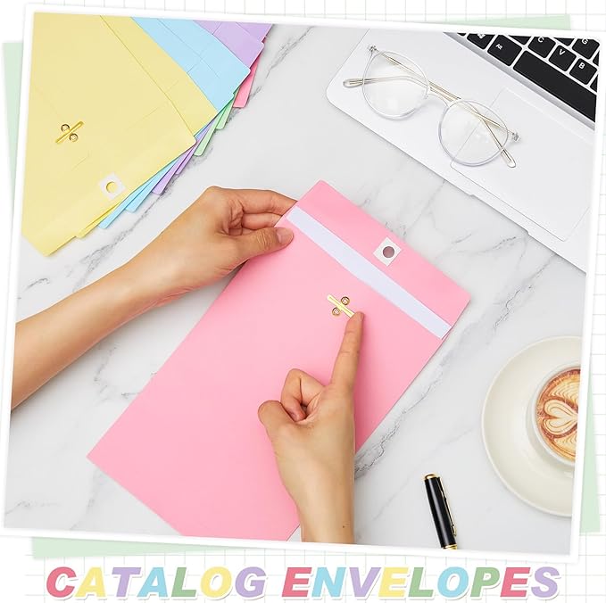 Geyee 100 Pcs Clasp Manilla Envelopes 6 x 9 Inch Gummed Colored Envelopes for Storing or Mailing for Home Office Business Supplies(Colorful)