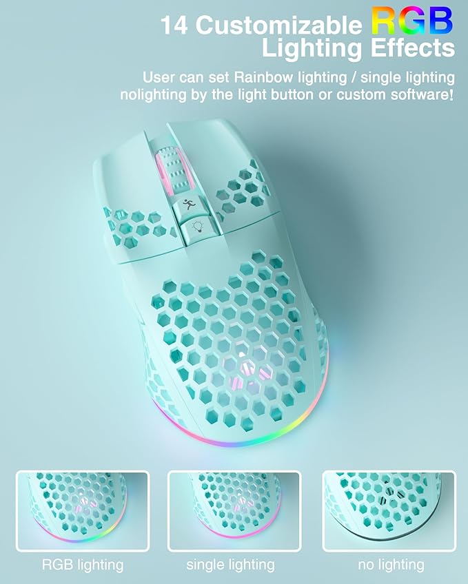 SM600 Honeycomb Shell Gaming Mouse Wireless,8000 DPI Tri-Modes BT5.1/2.4G Wireless/Type-C Wired Gamer Mouse with 2 Side Buttons, Macro Programmable and RGB Light for PC/Mac/Laptop,Green