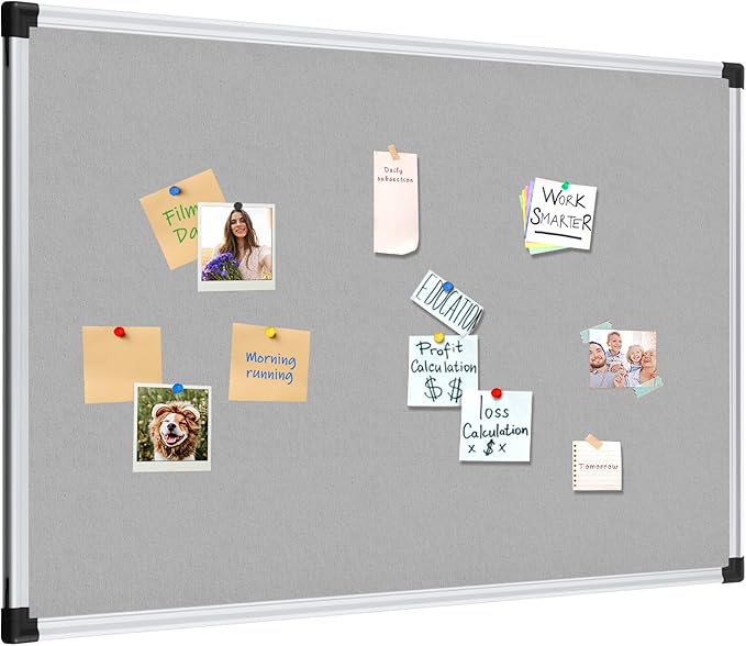 XBoard Bulletin Board 36 x 24 inch, Grey Fabric & Cork Board 3' x 2' with Sliver Aluminum Framed for Home Office School Pin Collections