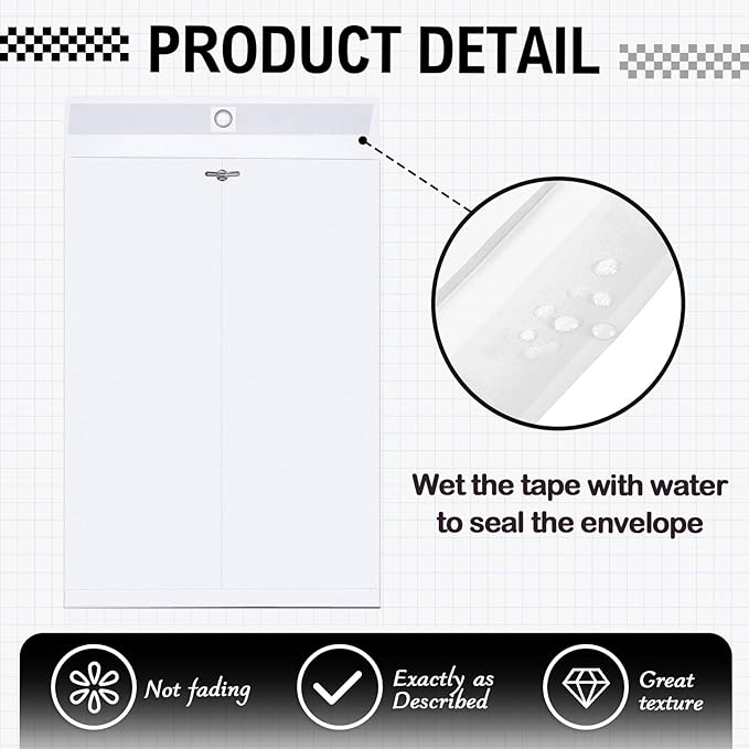 Geyee 50 Pcs 12 x 16 Inch White Manilla Clasp Envelopes Letter Size Mailing Envelopes with Clasp Closure for Filing Storing Documents Office Home Business School