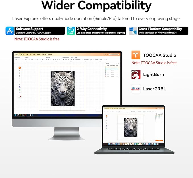 TOOCAA 20W Laser Engraver with Air Assist, No-Charge Software, Laser Cutter and Engraver Machine with Enclosure,Status Atmosphere Light for Tumblers Wood Metal Acrylic