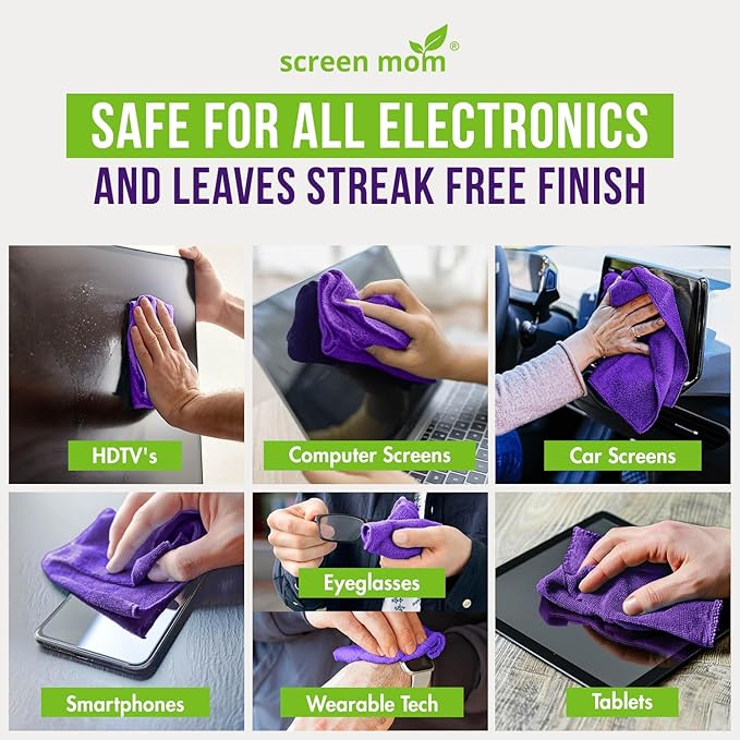Screen Mom Screen Cleaner Spray and Microfiber Cloth 16oz Screen Cleaner Spray and Wipe for TV, Laptop, Computer, Phone, iPad, Car Screen Cleaning Kit Electronic Cleaner Spray
