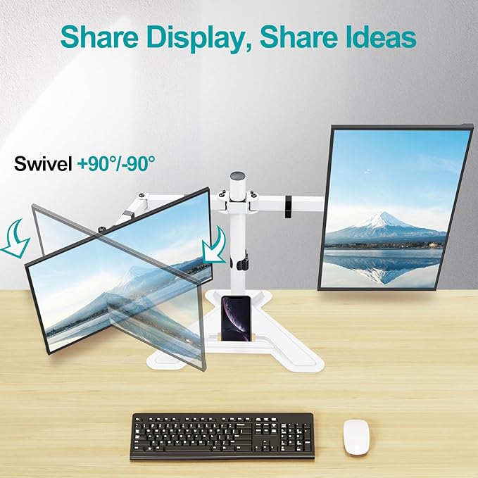 MOUNT PRO Dual Monitor Stand, Free-Standing Full Motion Monitor Desk Mount Fits 2 Screens up to 27 inches,17.6lbs with Height Adjustable, Swivel, Tilt, Rotation, VESA 75x75 100x100,White