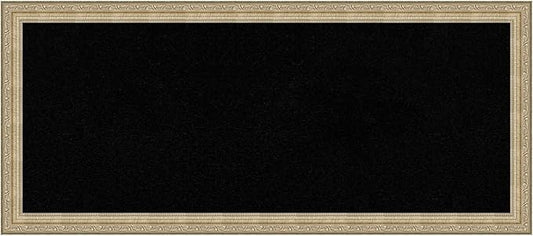 Amanti Art Black Cork Board for Wall, 14x32 Vision Board with Champagne Frame, Medium Corkboard Office Decor for Home Organization, Traditional Corkboard Pinboard to display items for home