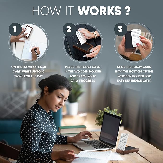 Undated Daily Productivity To Do List Cards - 60 To-Do List Cards, 10 Goal Setting Cards - Daily Checklist Cards and Note Pads - Simple and Effective Analog System