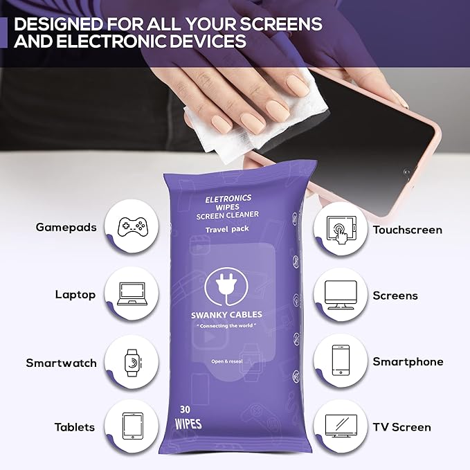 Screen Cleaner Wipes: Electronic Wipes for Screens - Computer Screen Wipes for Lens, Phone, Tv Screen and Monitor Cleaning - Tech Wipes & Microfiber Cloth (Soft Wipes, 60 Count)