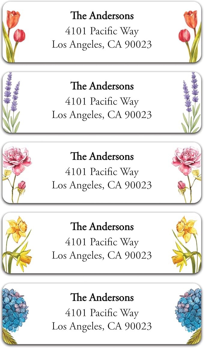 Return Address Labels - Personalized Flower Address Stickers on Sheets (50-1000 Labels)