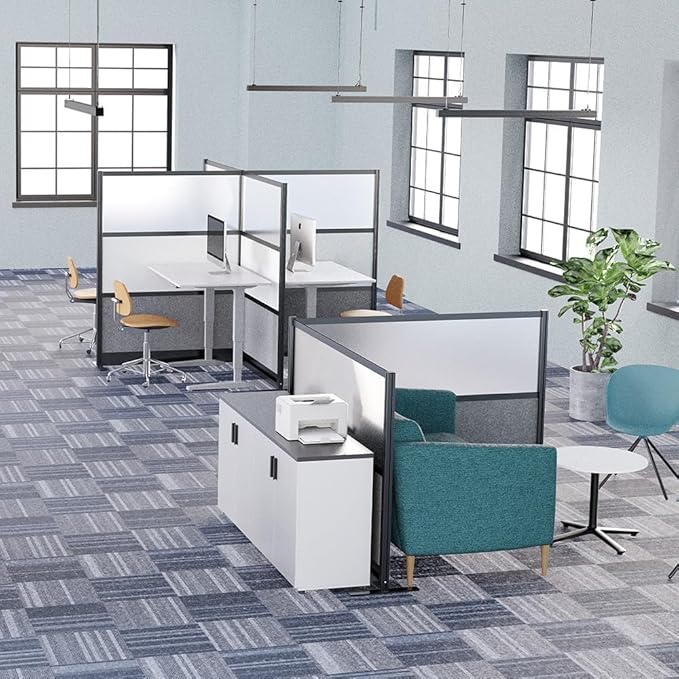 Stand Up Desk Store Expanse Modular Wall | 70'' x 70'' Wall | Expandable Partition Room Divider with Rearrangeable Frosted Acrylic & Sound Absorbent Panels (Black Frame)