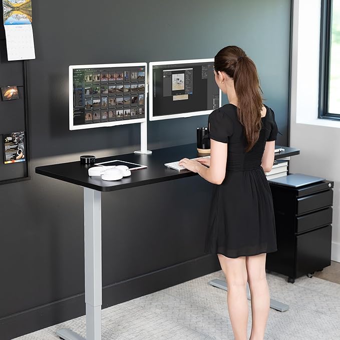 VIVO Electric 60 x 24 in Standing Desk, Memory Height Adjustment, 1B Series, One-Piece Black Top, Gray Frame, DESK-KIT-1G6B