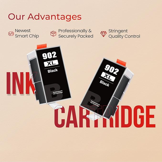 902XL Ink Cartridges for HP Printers Upgraded Replacement for HP 902 Ink Cartridges HP902XL Black Compatible for HP 902 XL Use to Officejet Pro 6978 6968 6958 6970 6962 6960 6975 Printer(2 Pack)