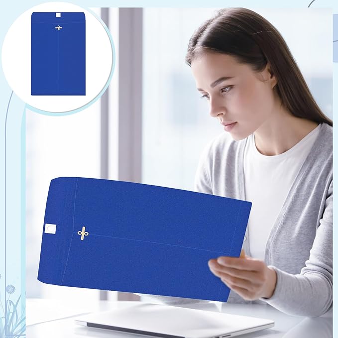 Geyee 100 Pcs Clasp Manilla Envelopes 10 x 13 Inch Gummed Colored Envelopes for Storing or Mailing for Home Office Business Supplies(Navy Blue)